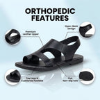 Orthopedic Leather Cutout Slide Sandals - Asymmetric Open Toe Design