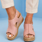 Orthopedic Platform Wedge Sandals - Espadrille Trim & Buckle Strap