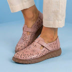 Orthopedic Leather Perforated Mary Janes - Floral Cutout T-Strap