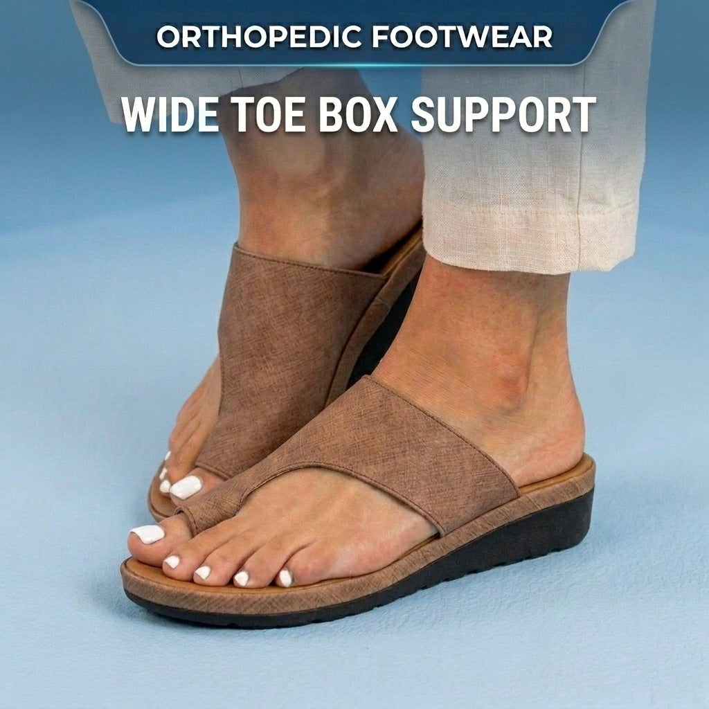 Orthopedic Leather Toe-Loop Slide Sandals - Woven Texture Pattern