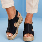 Orthopedic Platform Wedge Sandals - Espadrille Trim & Buckle Strap