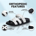 Orthopedic Leather H-Strap Slide Sandals - Adjustable Buckle Closure