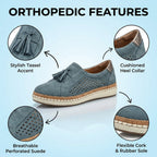 Orthopedic Leather Slip-On Sneakers - Tassel & Perforated Detail