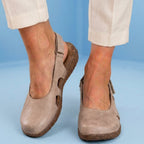 Orthopedic Leather Peep-Toe Flats - Side Cutout Detail