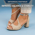 Orthopedic Suede Block Heel Sandals - Metallic Beaded Ankle Strap