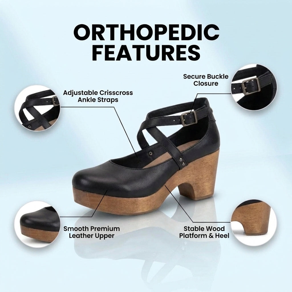 Orthopedic Leather Platform Heels - Crisscross Ankle Strap