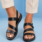 Orthopedic Leather Multi-Strap Sandals - Triple Buckle Closure