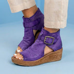 Orthopedic Leather Platform Sandals - Double Buckle Ankle Strap
