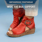 Orthopedic Leather Platform Sandals - Double Buckle Ankle Strap