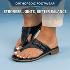Orthopedic Leather Toe-Loop Sandals - Buckle Accent Cork Footbed