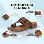 Orthopedic Leather Toe-Loop Sandals - Buckle Accent Cork Footbed