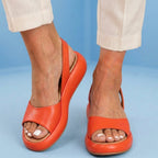 Orthopedic Leather Platform Sandals - Slingback Peep-Toe