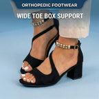 Orthopedic Suede Block Heel Sandals - Metallic Beaded Ankle Strap