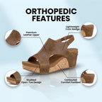 Orthopedic Leather Studded Platform Wedges - Cork & Cutout Design