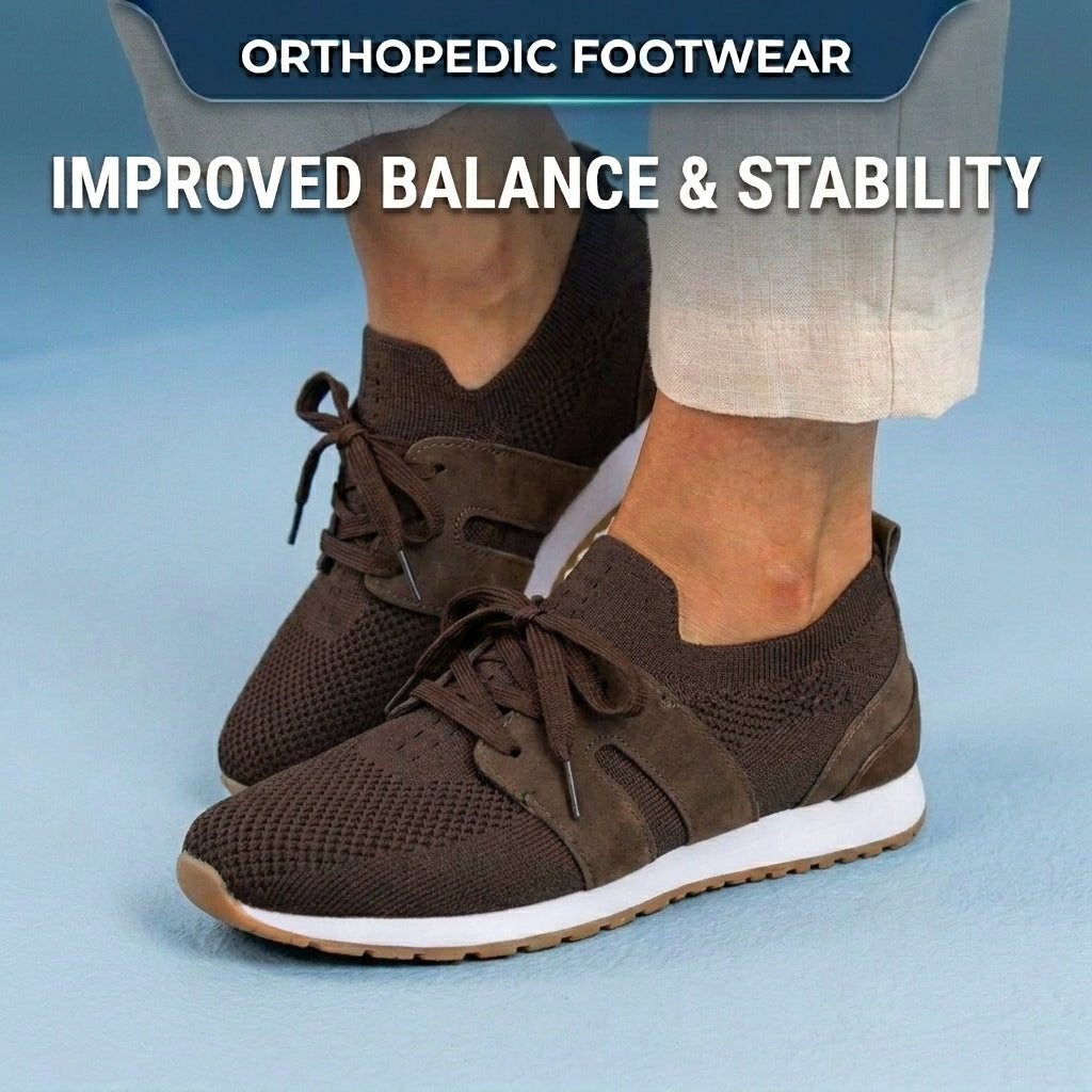 Orthopedic Mesh Athletic Sneakers - Breathable Knit Upper & Suede Panel Accents