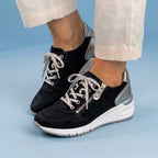 Orthopedic Suede Platform Sneakers - Perforated Design & Metallic Heel Counter