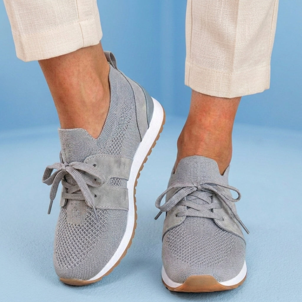 Orthopedic Mesh Athletic Sneakers - Breathable Knit Upper & Suede Panel Accents