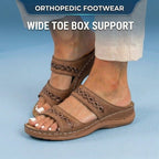 Orthopedic Leather Braided Slide Sandals - Triple Strap Woven Detail