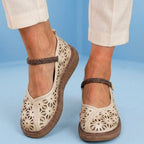 Orthopedic Leather Laser-Cut Flats - Braided Ankle Strap
