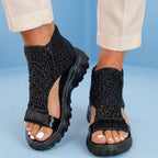 Orthopedic Platform Sport Sandals - Metallic Ankle Wrap & Chunky Sole