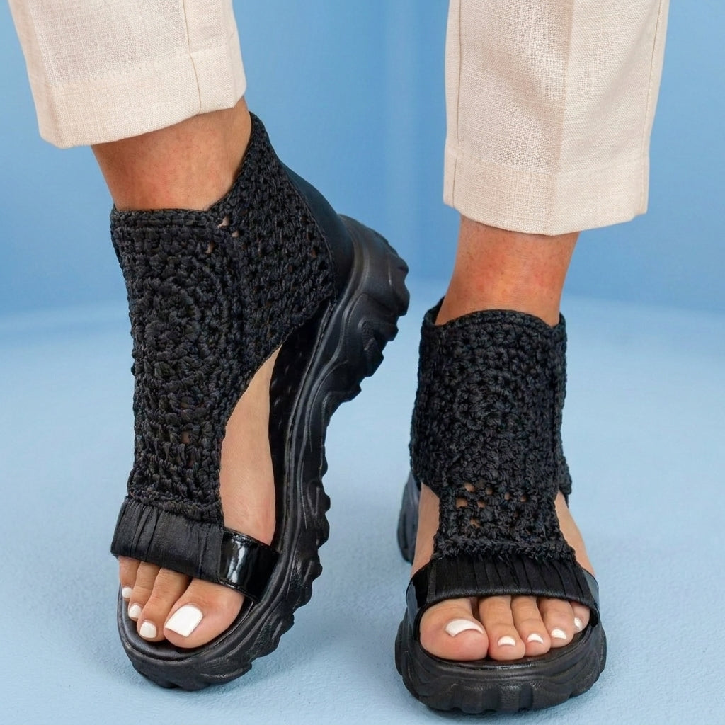 Orthopedic Platform Sport Sandals - Metallic Ankle Wrap & Chunky Sole
