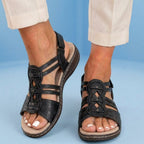 Orthopedic Leather Gladiator Slide Sandals - Celtic Knot & Studded Design