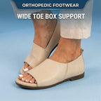 Orthopedic Leather Peep-Toe Wedge Slides - Wide Strap Design