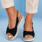 Orthopedic Knot-Front Espadrille Wedge Sandals - Ankle Buckle Strap