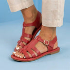 Orthopedic Leather Fisherman Sandals - Multi-Strap Buckle Closure