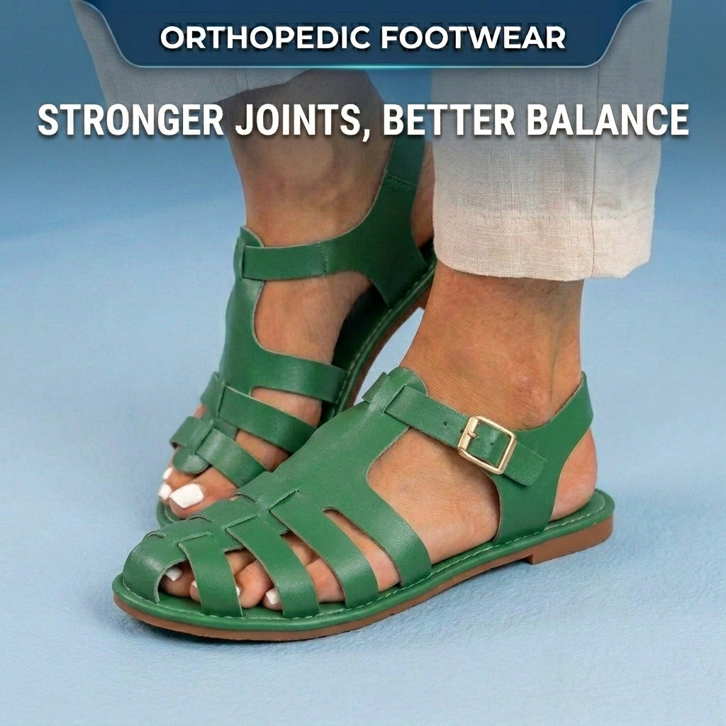 Orthopedic Leather Fisherman Sandals - Multi-Strap Buckle Closure