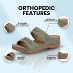 Orthopedic Leather Braided Slide Sandals - Triple Strap Woven Detail