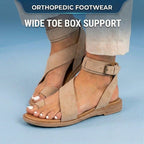 Orthopedic Suede Ankle-Wrap Gladiator Sandals - Wide Buckle Strap