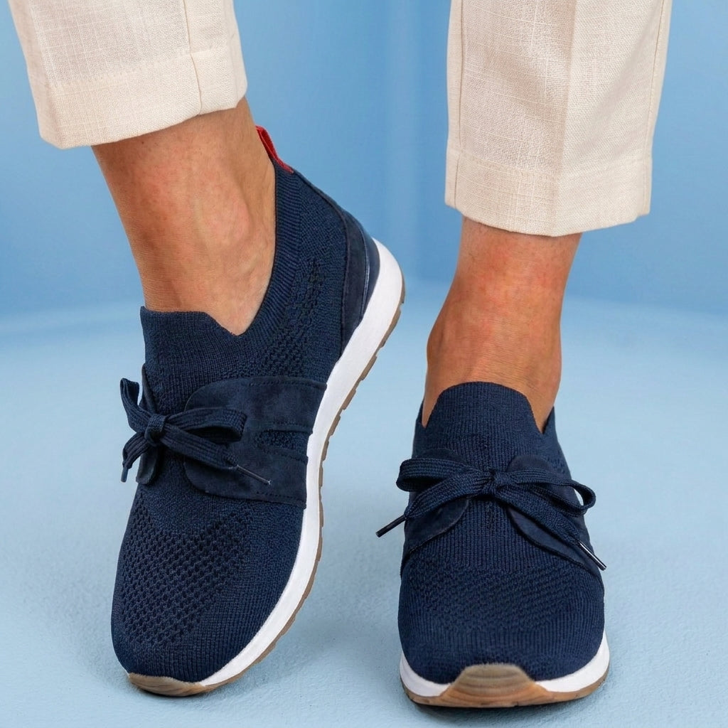 Orthopedic Mesh Athletic Sneakers - Breathable Knit Upper & Suede Panel Accents