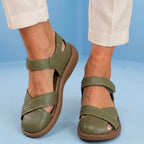 Orthopedic Leather Cross-Strap Comfort Sandals – Cushioned Open Toe