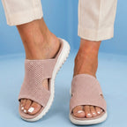 Orthopedic Knit Slide Sandals - Wide Cutout Band Design & Breathable Mesh Construction
