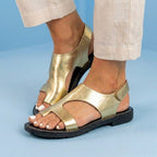 Orthopedic Leather Cutout Slide Sandals - Asymmetric Open Toe Design