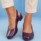 Orthopedic Leather V-Cut Block Heel Pumps - Topstitch Detail