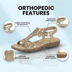 Orthopedic Embellished Wedge Sandals - Rhinestone Floral & Elastic Slingback