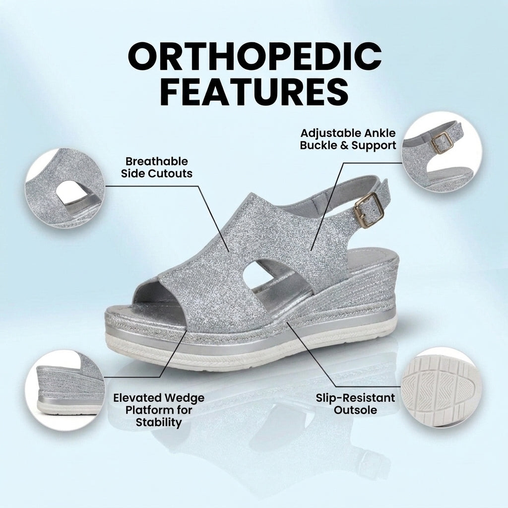 Orthopedic Platform Wedge Sandals - Espadrille Trim & Buckle Strap