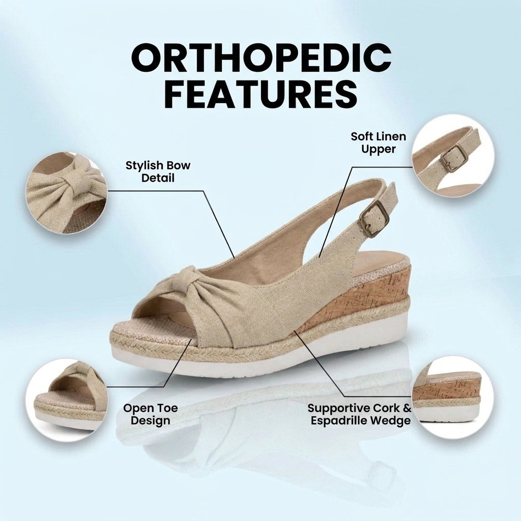 Orthopedic Knot-Front Espadrille Wedge Sandals - Ankle Buckle Strap