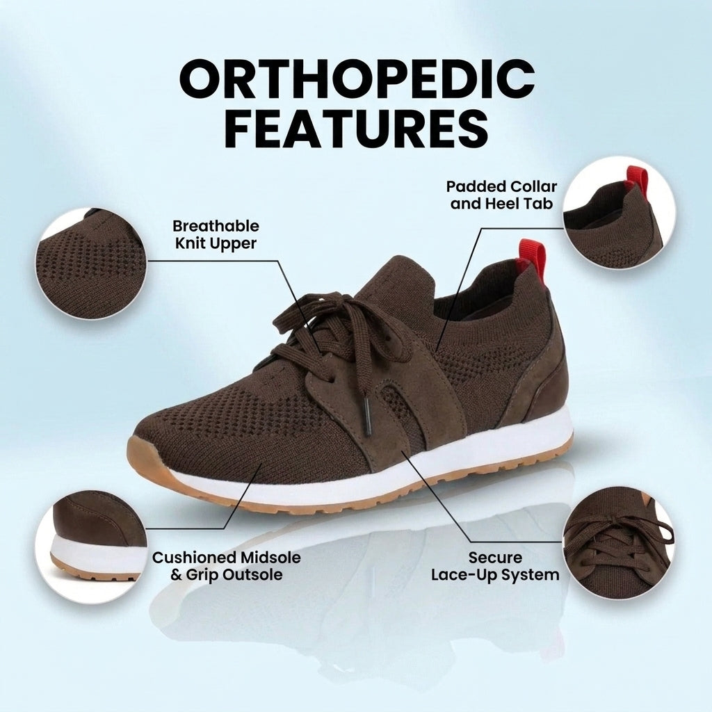 Orthopedic Mesh Athletic Sneakers - Breathable Knit Upper & Suede Panel Accents