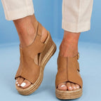 Orthopedic Platform Wedge Sandals - Espadrille Trim & Buckle Strap