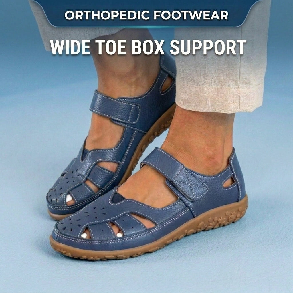 Orthopedic Leather Mary Jane Sandals - Perforated Design & Grip Sole