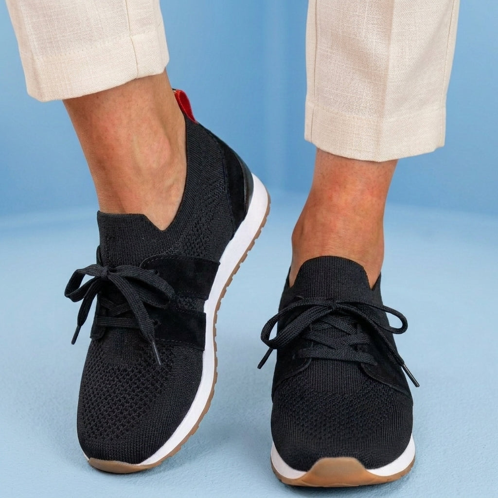 Orthopedic Mesh Athletic Sneakers - Breathable Knit Upper & Suede Panel Accents