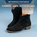 Orthopedic Suede Western Ankle Boots - Low Block Heel Pull-On