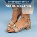 Orthopedic Glitter Ankle Strap Sandals - Metallic Accent & Studded Low Heel