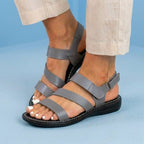 Orthopedic Leather Multi-Strap Sandals - Triple Buckle Closure