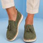 Orthopedic Leather Slip-On Sneakers - Tassel & Perforated Detail