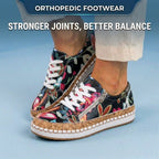 Orthopedic Canvas Espadrille Sneakers - Embroidered Floral Pattern & Cork Trim Detail