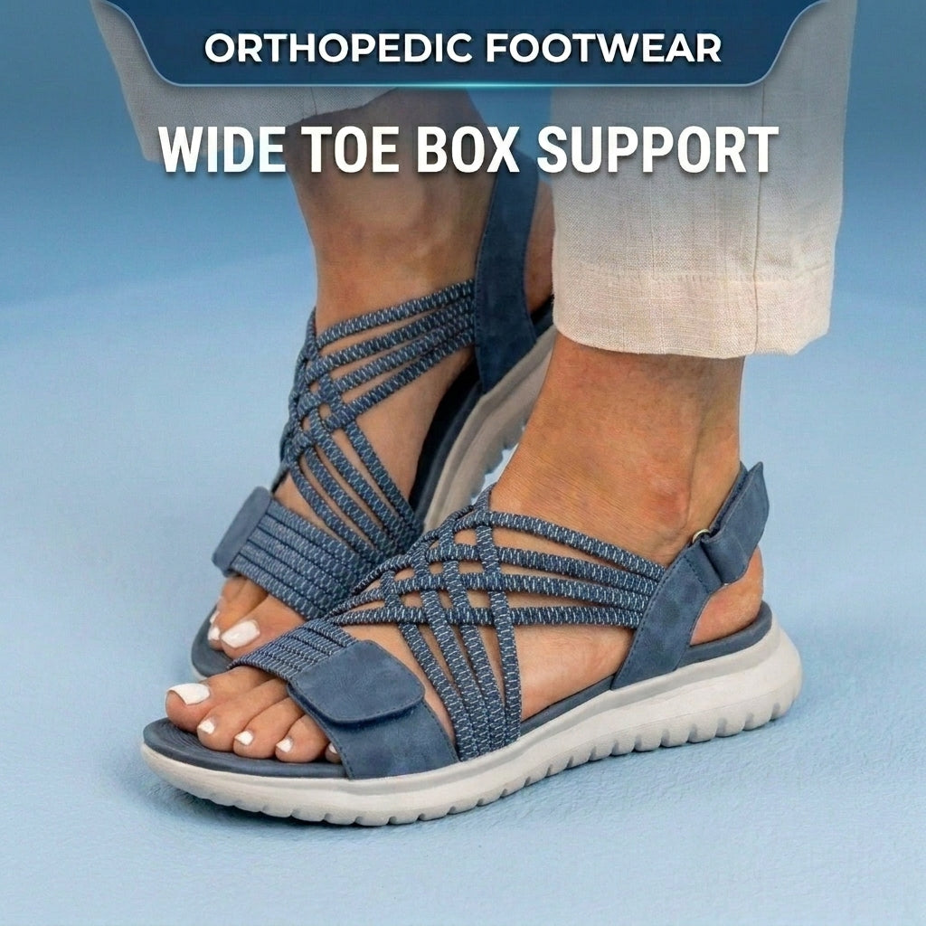 Orthopedic Mixed-Material Sandals - Crossover Straps & Dual-Tone Design